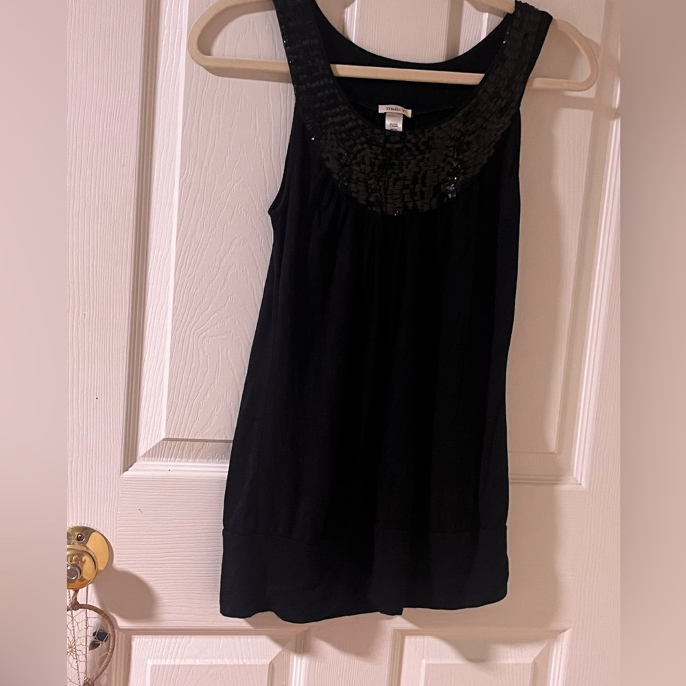 Studio Y Black Embellished Sleeveless Tank Top